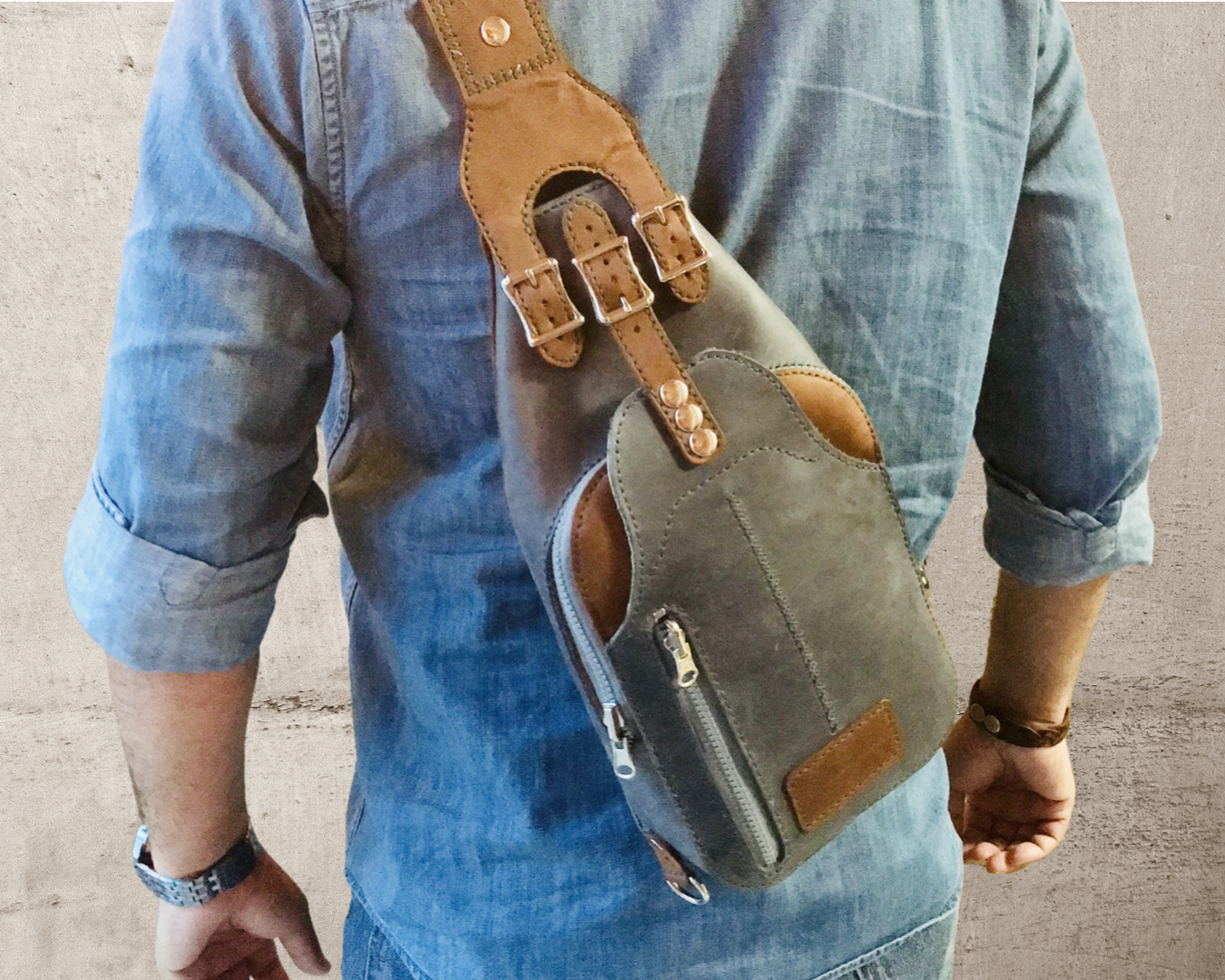 Premium Leather Sling Bag Grey Dawn